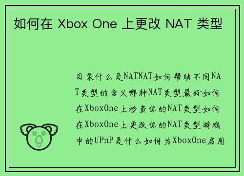 如何在 Xbox One 上更改 NAT 类型 